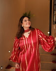 Aria Dress - Radiant Red Mashru Silk Kaftan Dress