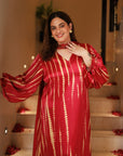 Aria Dress - Radiant Red Mashru Silk Kaftan Dress