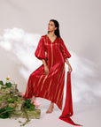 Aria Dress - Radiant Red Mashru Silk Kaftan Dress