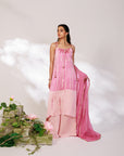 Reya Suit Set - Blush Pink Wine Ombre Tie Up Suit Set with Dupatta