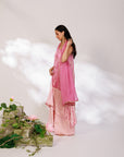 Reya Suit Set - Blush Pink Wine Ombre Tie Up Suit Set with Dupatta
