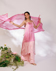 Reya Suit Set - Blush Pink Wine Ombre Tie Up Suit Set with Dupatta