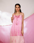 Reya Suit Set - Blush Pink Wine Ombre Tie Up Suit Set with Dupatta