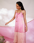 Reya Suit Set - Blush Pink Wine Ombre Tie Up Suit Set with Dupatta