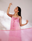 Reya Suit Set - Blush Pink Wine Ombre Tie Up Suit Set with Dupatta