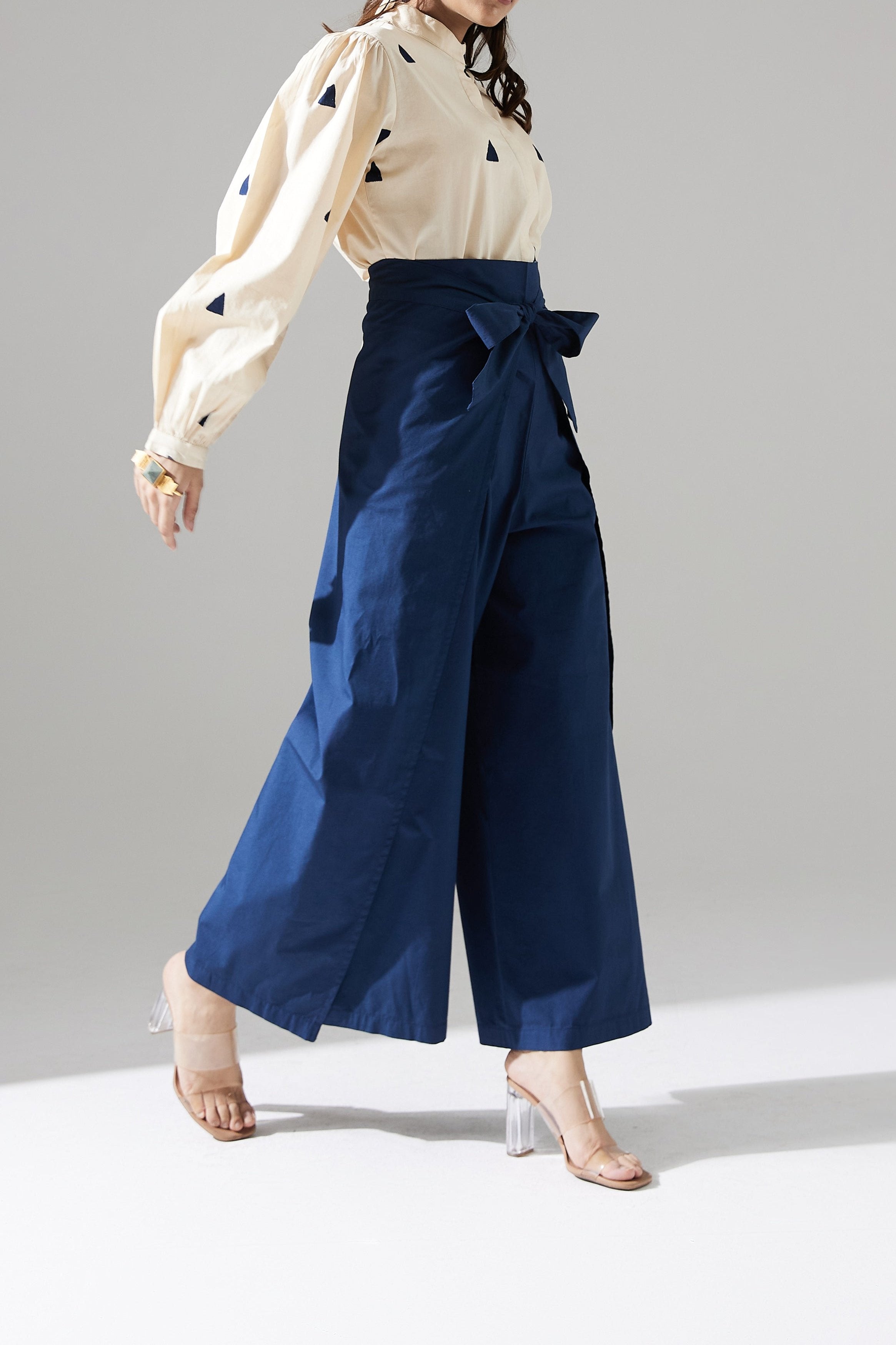 Buy Stylish Dark Blue Wrap Around Pants Online | Dorabi