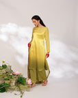 Saiee Suit Set - Golden Green Hand Ombre Mashru Silk Straight Suit Set With Dupatta