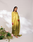 Saiee Suit Set - Golden Green Hand Ombre Mashru Silk Straight Suit Set With Dupatta