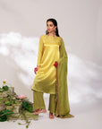 Saiee Suit Set - Golden Green Hand Ombre Mashru Silk Straight Suit Set With Dupatta