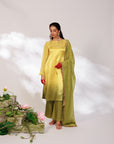 Saiee Suit Set - Golden Green Hand Ombre Mashru Silk Straight Suit Set With Dupatta