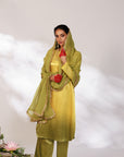 Saiee Suit Set - Golden Green Hand Ombre Mashru Silk Straight Suit Set With Dupatta