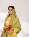 Saiee Suit Set - Golden Green Hand Ombre Mashru Silk Straight Suit Set With Dupatta