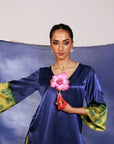 Samara Suit Set - Indigo and Bright Green Mashru Silk Suit Set with Dupatta