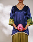 Samara Suit Set - Indigo and Bright Green Mashru Silk Suit Set with Dupatta