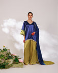 Samara Suit Set - Indigo and Bright Green Mashru Silk Suit Set with Dupatta