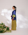 Samara Suit Set - Indigo and Bright Green Mashru Silk Suit Set with Dupatta