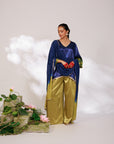 Samara Suit Set - Indigo and Bright Green Mashru Silk Suit Set with Dupatta