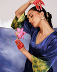 Samara Suit Set - Indigo and Bright Green Mashru Silk Suit Set with Dupatta