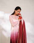 Sana Suit Set - Pink Wine Ombre Mashru Silk Straight Suit Set with Dupatta