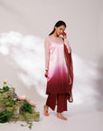 Sana Suit Set - Pink Wine Ombre Mashru Silk Straight Suit Set with Dupatta