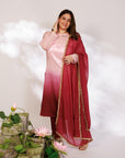 Sana Suit Set - Pink Wine Ombre Mashru Silk Straight Suit Set with Dupatta