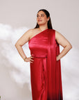 Sora Dress - Red Plum Ombre Draped Golden Silk Skirt Set