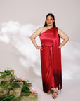 Sora Dress - Red Plum Ombre Draped Golden Silk Skirt Set