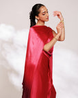 Sora Dress - Red Plum Ombre Draped Golden Silk Skirt Set