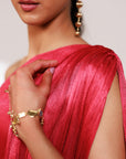 Sora Dress - Red Plum Ombre Draped Golden Silk Skirt Set