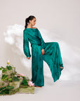 Celina Co-ord Set - Royal Teal Chiffon Silk Drape Sharara Set