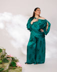 Celina Co-ord Set - Royal Teal Chiffon Silk Drape Sharara Set