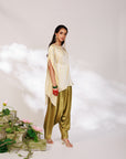 Siara Suit Set - White Green Assymetrical Dhoti Set
