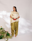 Siara Suit Set - White Green Assymetrical Dhoti Set
