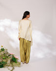 Siara Suit Set - White Green Assymetrical Dhoti Set
