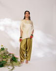 Siara Suit Set - White Green Assymetrical Dhoti Set