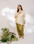 Siara Suit Set - White Green Assymetrical Dhoti Set
