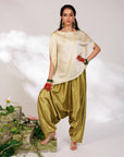 Siara Suit Set - White Green Assymetrical Dhoti Set