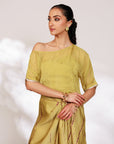 Sanjh Skirt Set - Olive Green Sheer Top and Draped Skirt Set