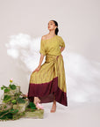 Sanjh Skirt Set - Olive Green Sheer Top and Draped Skirt Set