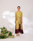 Sanjh Skirt Set - Olive Green Sheer Top and Draped Skirt Set
