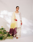 Anar Suit Set - White Pharsi Mashru Silk Suit Set with Embroidered Cuff And Dupatta