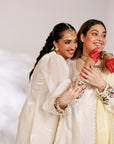 Anar Suit Set - White Pharsi Mashru Silk Suit Set with Embroidered Cuff And Dupatta