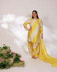 Avni Suit Set - Yellow White Golden Silk Straight Salwar Suit Set
