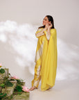 Avni Suit Set - Yellow White Golden Silk Straight Salwar Suit Set