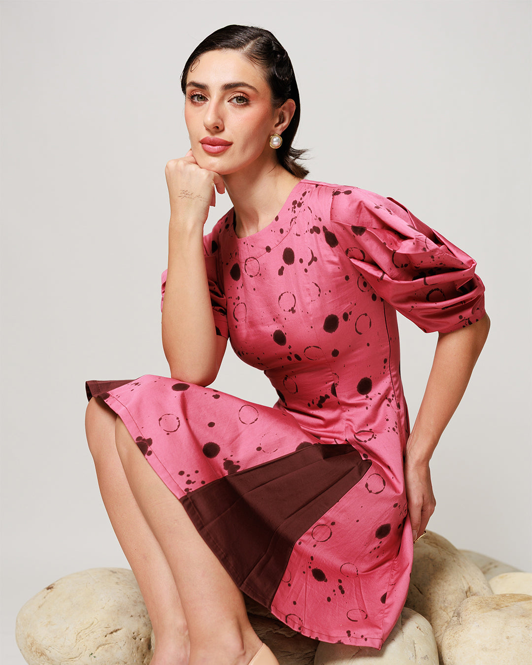 Rosella Dress – Onion Pink Panel short dress | Dorabi