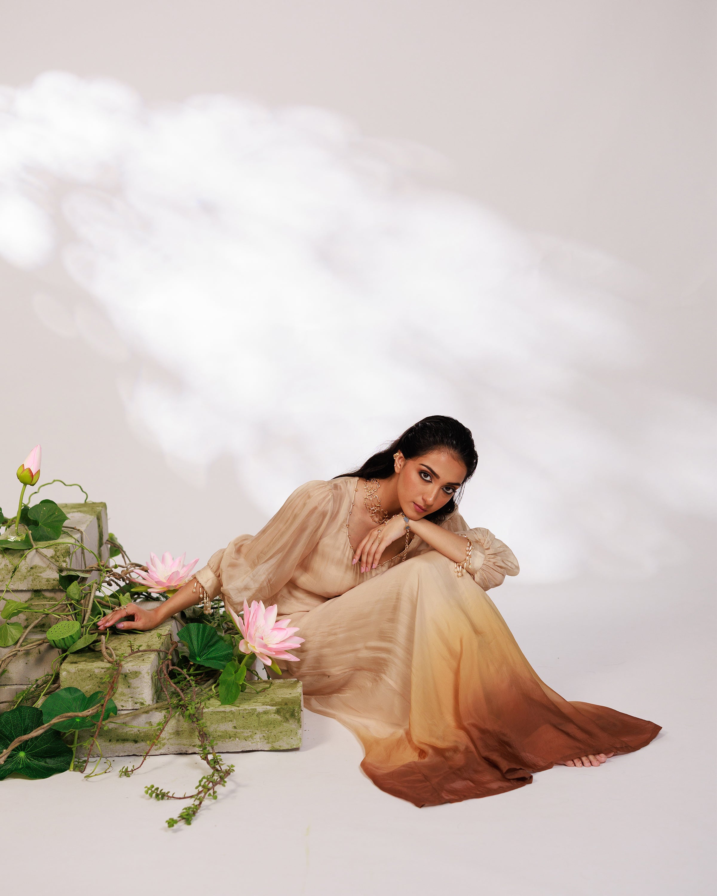 Nyara Dress - Champagne Hand Dip-Dyed Organza Dress