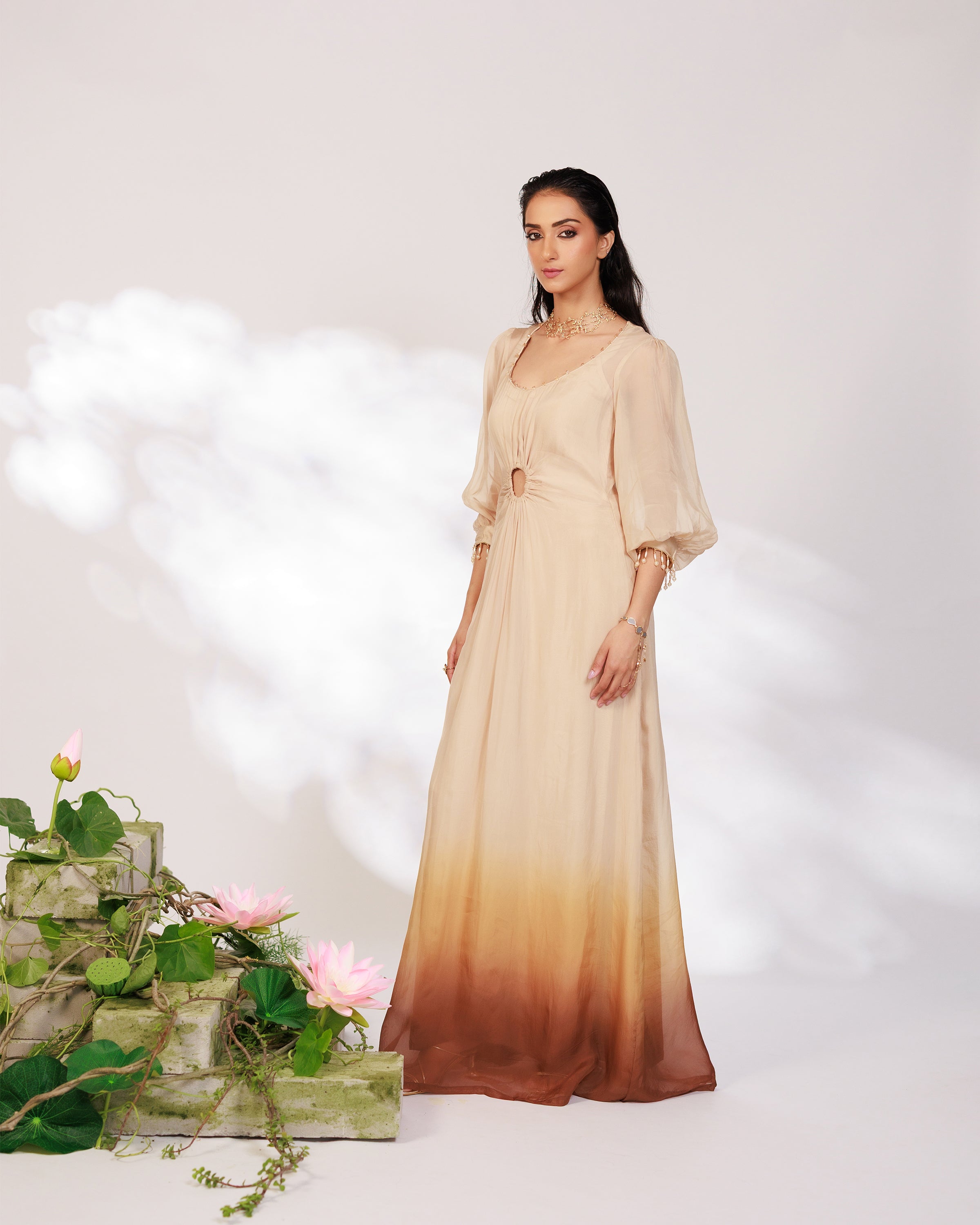 Nyara Dress - Champagne Hand Dip-Dyed Organza Dress