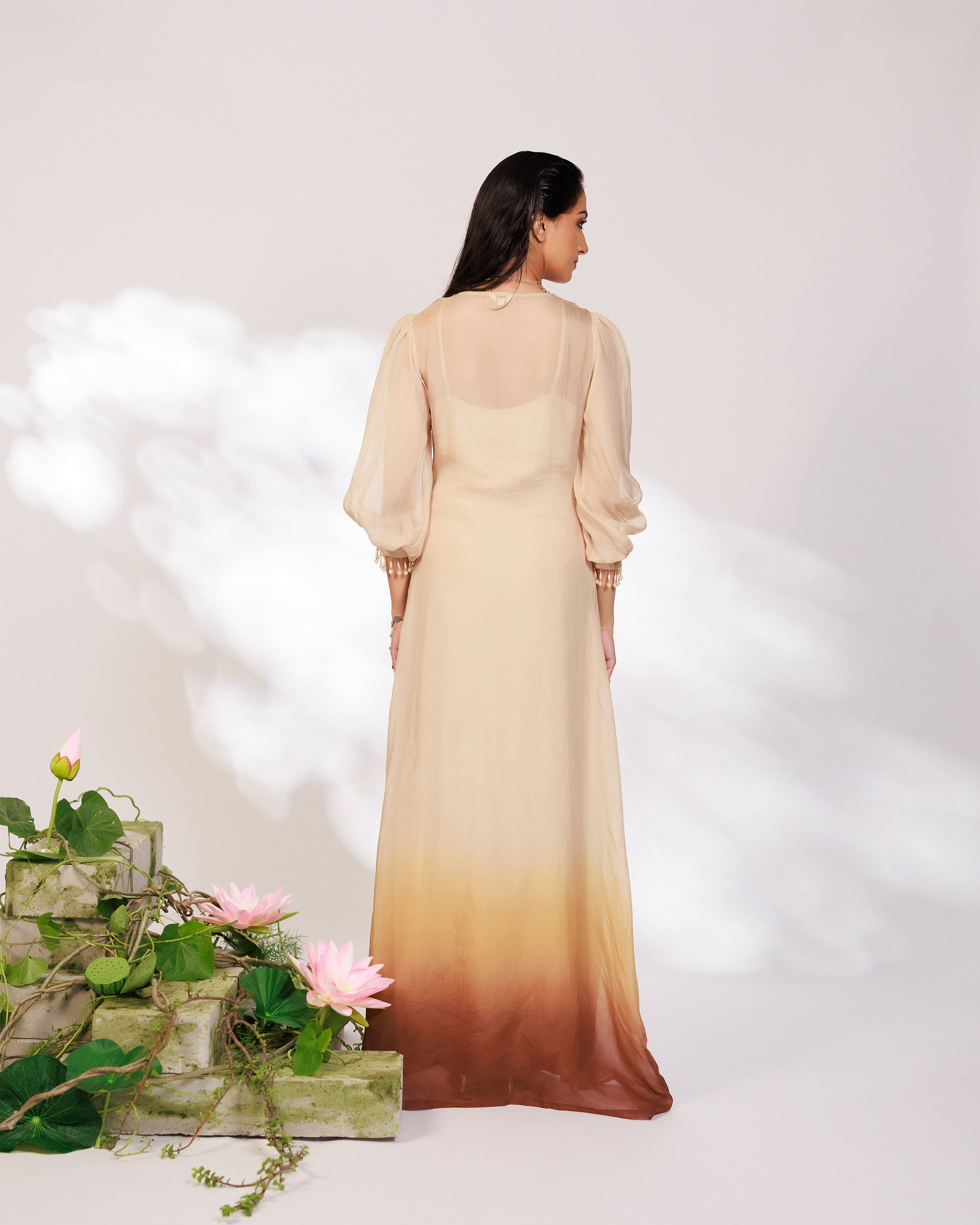 Nyara Dress - Champagne Hand Dip-Dyed Organza Dress