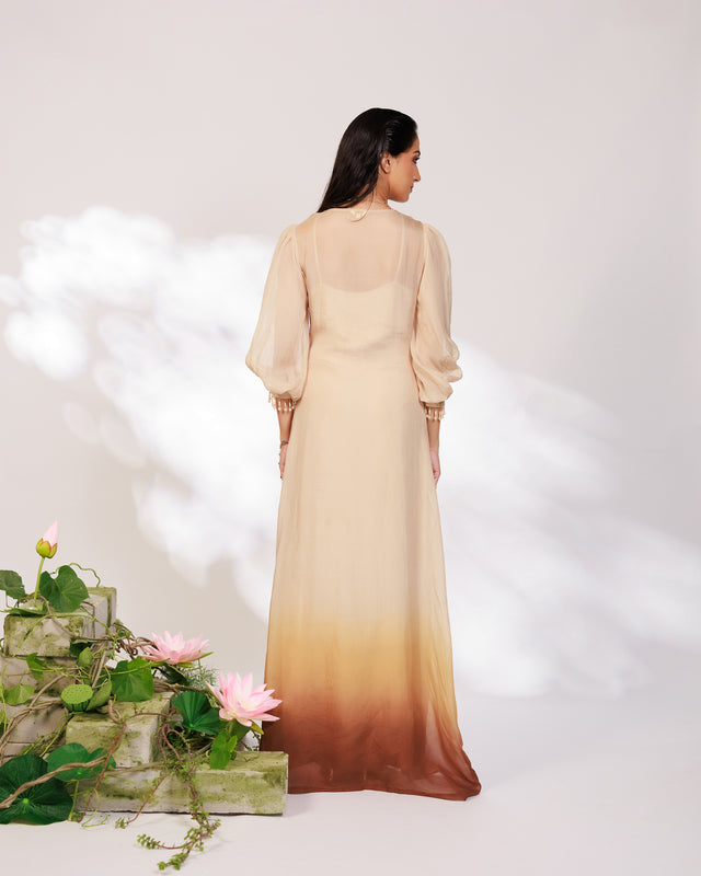 Nyara Dress - Champagne Hand Dip-Dyed Organza Dress