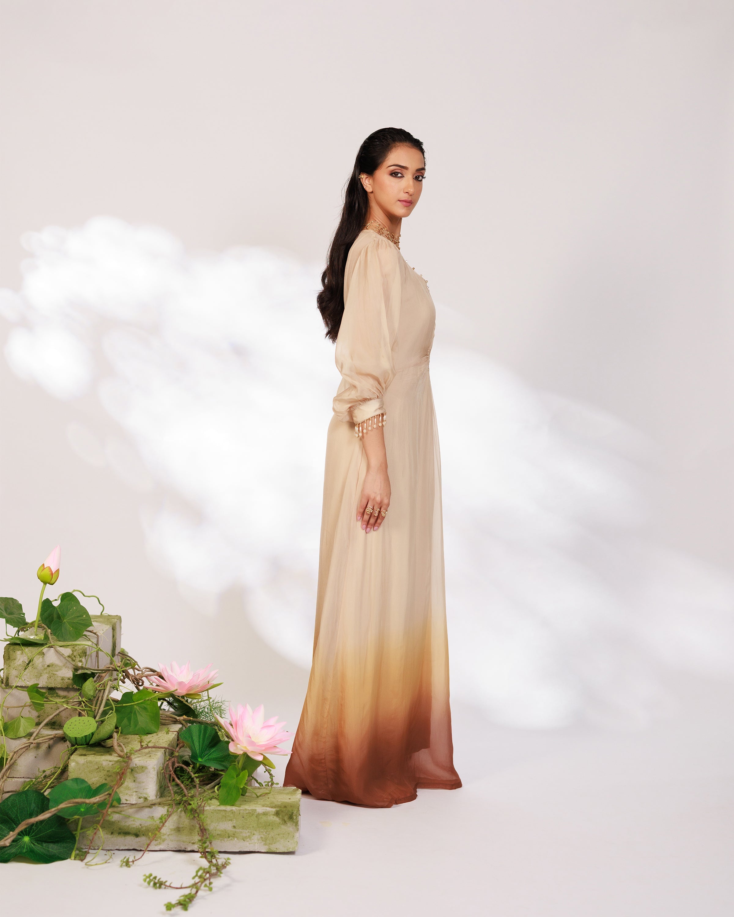 Nyara Dress - Champagne Hand Dip-Dyed Organza Dress
